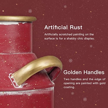 Putuo Decor Metal Flower Vase, 10" H Rustic Shabby Chic Galvanized Milk Can, Vintage Farmhouse Christmas Decorations Vases with Handle for Home Decor | Flowers Arrangements