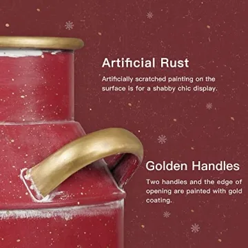 Putuo Decor Metal Flower Vase, 10" H Rustic Shabby Chic Galvanized Milk Can, Vintage Farmhouse Christmas Decorations Vases with Handle for Home Decor | Flowers Arrangements