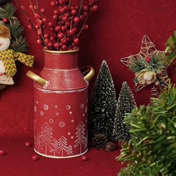 Putuo Decor Metal Flower Vase, 10" H Rustic Shabby Chic Galvanized Milk Can, Vintage Farmhouse Christmas Decorations Vases with Handle for Home Decor | Flowers Arrangements
