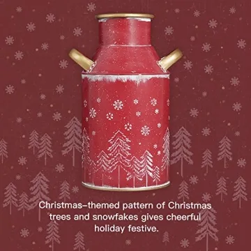 Putuo Decor Metal Flower Vase, 10" H Rustic Shabby Chic Galvanized Milk Can, Vintage Farmhouse Christmas Decorations Vases with Handle for Home Decor | Flowers Arrangements