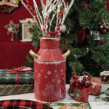 Putuo Decor Metal Flower Vase, 10" H Rustic Shabby Chic Galvanized Milk Can, Vintage Farmhouse Christmas Decorations Vases with Handle for Home Decor | Flowers Arrangements