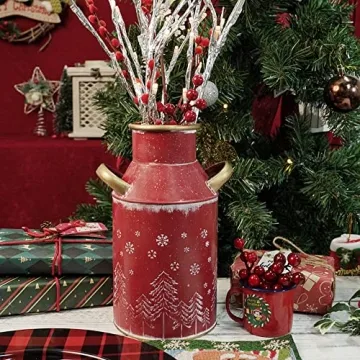 Putuo Decor Metal Flower Vase, 10" H Rustic Shabby Chic Galvanized Milk Can, Vintage Farmhouse Christmas Decorations Vases with Handle for Home Decor | Flowers Arrangements