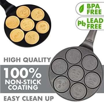 Good Cooking Non-Stick Emoji Smiley Face Pancake Pan w 7 Fun Mini Faces- Large Skillet Griddle Stovetop Makers - Pan Cakes for Kids Breakfast, Brunch, Parties, Birthday & Holiday Gift