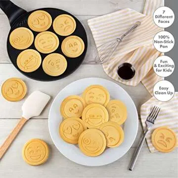 Good Cooking Non-Stick Emoji Smiley Face Pancake Pan w 7 Fun Mini Faces- Large Skillet Griddle Stovetop Makers - Pan Cakes for Kids Breakfast, Brunch, Parties, Birthday & Holiday Gift