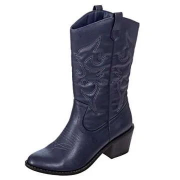 Charles Albert Womens Boot Embroidered Modern Western Cowboy, Navy (8) Cowboy_Style_Navy_8