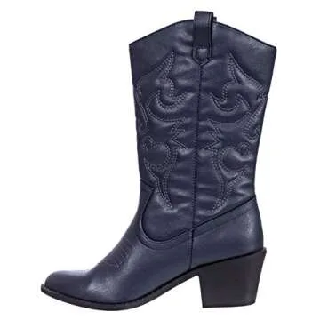 Charles Albert Womens Boot Embroidered Modern Western Cowboy, Navy (8) Cowboy_Style_Navy_8