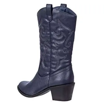 Charles Albert Womens Boot Embroidered Modern Western Cowboy, Navy (8) Cowboy_Style_Navy_8