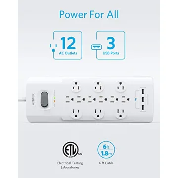 Anker Power Strip Surge Protector: 12 Outlets, 3 USB, 4000 Joules
