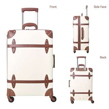 HoJax Vintage Luggage Carryon Suitcase Travel Classic Trolley Luggage with Spinner Wheels, TSA Lock, Lightweight, 20 inch, Beige