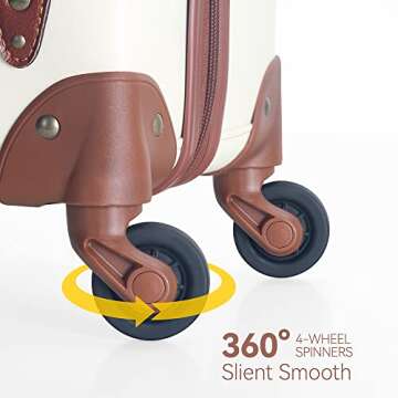 HoJax Vintage Luggage Carryon Suitcase Travel Classic Trolley Luggage with Spinner Wheels, TSA Lock, Lightweight, 20 inch, Beige