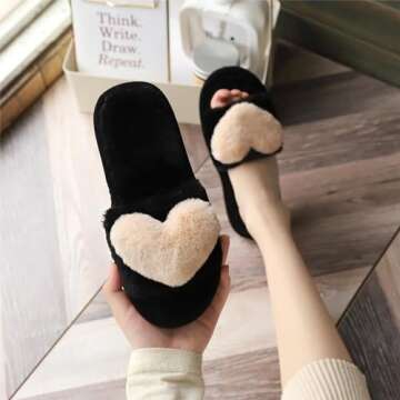 Crazy Lady Women's LOVE Slippers Fuzzy Fluffy Memory Foam House Shoes Open Toe Indoor and Outdoor
