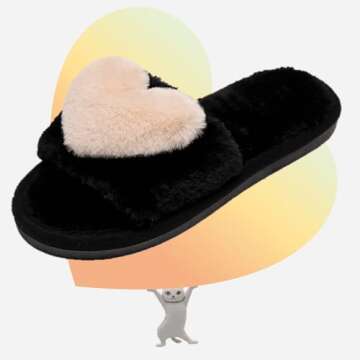Crazy Lady Women's LOVE Slippers Fuzzy Fluffy Memory Foam House Shoes Open Toe Indoor and Outdoor