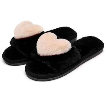 Crazy Lady Women's LOVE Slippers Fuzzy Fluffy Memory Foam House Shoes Open Toe Indoor and Outdoor