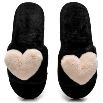 Crazy Lady Women's LOVE Slippers Fuzzy Fluffy Memory Foam House Shoes Open Toe Indoor and Outdoor