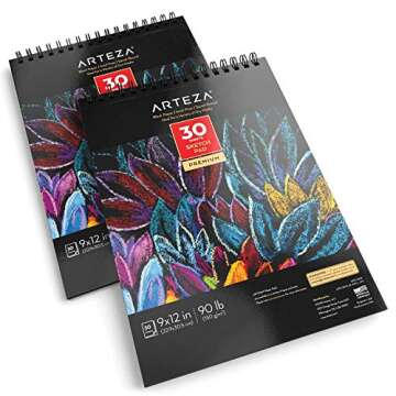 ARTEZA Spiral Sketch Book 9x12 Black Art Paper Drawing Pad 2 Pack 30 Sheets Sketch Pads for Drawing
