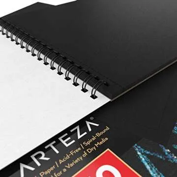 ARTEZA Spiral Sketch Book 9x12 Black Art Paper Drawing Pad 2 Pack 30 Sheets Sketch Pads for Drawing