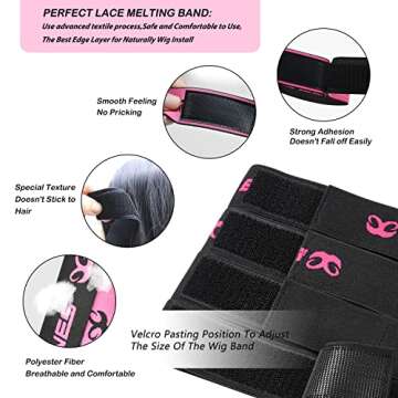 4PCS Wig band,Elastic Bands for Wig,Lace Front Wig Edge Band for Women,Lace Melting Band for Wigs and Baby Hair,Wig Bands for Keeping Wigs in Place,Wig Grip Headband Edge Wrap to Lay Edges