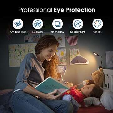 DORESshop Clip on LED Reading Light, 9 LED Rechargeable Reading Lights for Book in Bed with 3 Colors and 9 Brightness, Blue Light Blocking, Eye Care Book Light for Bookworms, Kids