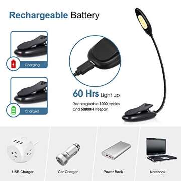 DORESshop Clip on LED Reading Light, 9 LED Rechargeable Reading Lights for Book in Bed with 3 Colors and 9 Brightness, Blue Light Blocking, Eye Care Book Light for Bookworms, Kids