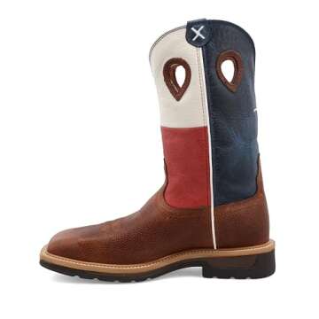 Twisted X Men's 12" Western Work Boot, Square Toe Steel Toe, Brown & Texas Flag, 11 D