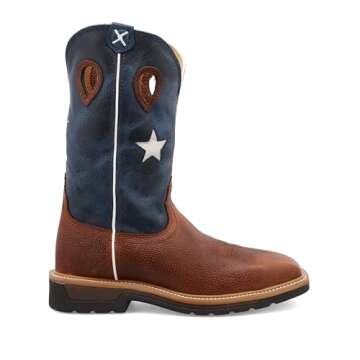 Twisted X Men's 12" Western Work Boot, Square Toe Steel Toe, Brown & Texas Flag, 11 D