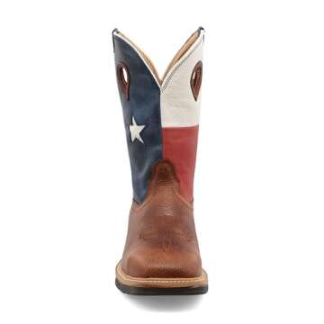 Twisted X Men's 12" Western Work Boot, Square Toe Steel Toe, Brown & Texas Flag, 11 D