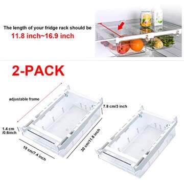 LALASTAR Fridge Drawers, 2-PACK Fridge Organizers and Storage Clear, Mini Refrigerator Organizer Bins with Handle, Fit for Fridge Shelf Under 0.6" (1-grid)