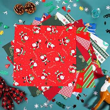 Tatuo 40 Pieces Cotton Quilting Bundle Squares Fat Quarters Precut Sewing Fabric Patchwork Christmas Tree Snowflake Printed Fabric Scraps for Christmas Dress Apron Crafts DIY, 10 x 10 Inch