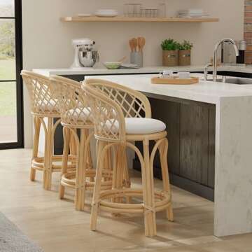 Kouboo Rattan Criss-Cross Height Counter Stool - Modern Stool with Back, Stools for Kitchen Counter ...
