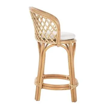Kouboo Rattan Criss-Cross Height Counter Stool - Modern Stool with Back, Stools for Kitchen Counter Perfect for Cafes & Home Decor, Kitchen & Dining Room Chairs, Light Brown