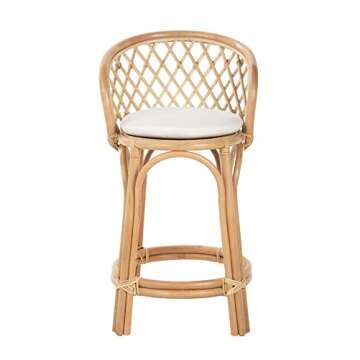 Kouboo Rattan Criss-Cross Height Counter Stool - Modern Stool with Back, Stools for Kitchen Counter Perfect for Cafes & Home Decor, Kitchen & Dining Room Chairs, Light Brown