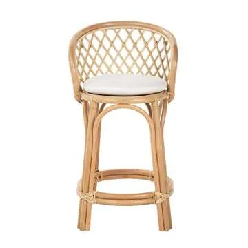 Kouboo Rattan Criss-Cross Height Counter Stool - Modern Stool with Back, Stools for Kitchen Counter Perfect for Cafes & Home Decor, Kitchen & Dining Room Chairs, Light Brown