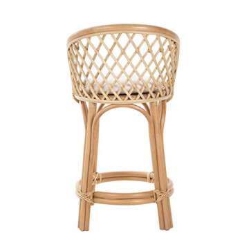 Kouboo Rattan Criss-Cross Height Counter Stool - Modern Stool with Back, Stools for Kitchen Counter Perfect for Cafes & Home Decor, Kitchen & Dining Room Chairs, Light Brown