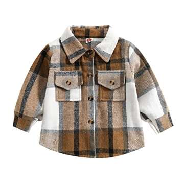 Kids Toddler Flannel Shirt Jacket Plaid Long Sleeve Lapel Button Down Shacket