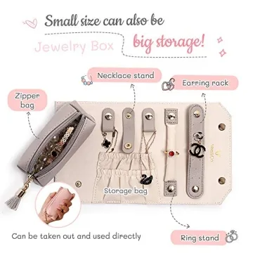 Vee Travel Jewelry Organizer, Roll Foldable Jewelry Case with Supple Leather for Multiple Bracelets, Earrings, Necklaces, Rings, Watch, Suitable for Journey (Grey)