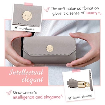 Vee Travel Jewelry Organizer, Roll Foldable Jewelry Case with Supple Leather for Multiple Bracelets, Earrings, Necklaces, Rings, Watch, Suitable for Journey (Grey)