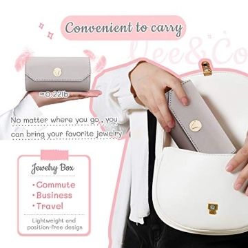 Vee Travel Jewelry Organizer, Roll Foldable Jewelry Case with Supple Leather for Multiple Bracelets, Earrings, Necklaces, Rings, Watch, Suitable for Journey (Grey)