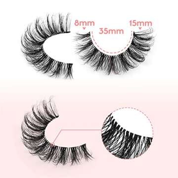 JIMIRE Eyelashes with Clear Band Wispy Curly 15mm 3D Faux Mink Lashes Fluffy Natural Volume Cat Eye ...