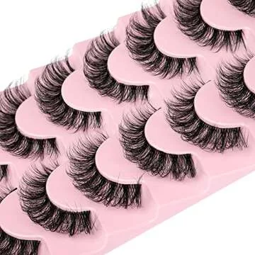 JIMIRE Eyelashes with Clear Band Wispy Curly 15mm 3D Faux Mink Lashes Fluffy Natural Volume Cat Eye Fake Lashes 7 Pairs Pack