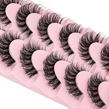 JIMIRE Eyelashes with Clear Band Wispy Curly 15mm 3D Faux Mink Lashes Fluffy Natural Volume Cat Eye Fake Lashes 7 Pairs Pack