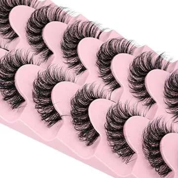 JIMIRE Eyelashes with Clear Band Wispy Curly 15mm 3D Faux Mink Lashes Fluffy Natural Volume Cat Eye Fake Lashes 7 Pairs Pack