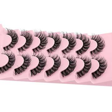 JIMIRE Eyelashes with Clear Band Wispy Curly 15mm 3D Faux Mink Lashes Fluffy Natural Volume Cat Eye Fake Lashes 7 Pairs Pack