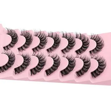 JIMIRE Eyelashes with Clear Band Wispy Curly 15mm 3D Faux Mink Lashes Fluffy Natural Volume Cat Eye Fake Lashes 7 Pairs Pack