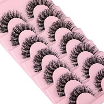 JIMIRE Eyelashes with Clear Band Wispy Curly 15mm 3D Faux Mink Lashes Fluffy Natural Volume Cat Eye Fake Lashes 7 Pairs Pack