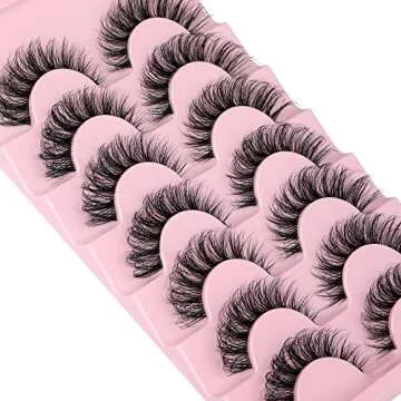 JIMIRE Eyelashes with Clear Band Wispy Curly 15mm 3D Faux Mink Lashes Fluffy Natural Volume Cat Eye Fake Lashes 7 Pairs Pack