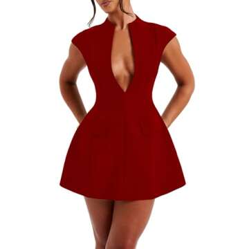 LuFeng Women's Summer Sexy Cap Sleeve Deep V Neck Zipper A-line Mini Dress Hollow Bodycon Night Out ...