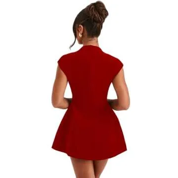 LuFeng Women's Summer Sexy Cap Sleeve Deep V Neck Zipper A-line Mini Dress Hollow Bodycon Night Out Party Dress Red