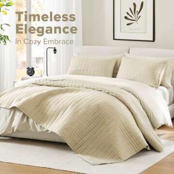 Comfort Spaces Queen Quilt-All Season Bedding, Ivory Bedspread with Double Sided Stitching Design, S...