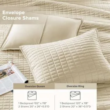 Comfort Spaces Queen Quilt-All Season Bedding, Ivory Bedspread with Double Sided Stitching Design, Soft Summer Blanket Matching Shams Coverlet Kienna Collection (102"x118") 3 Piece