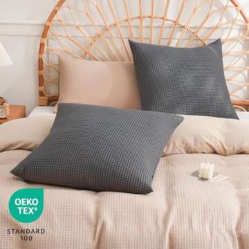 PHF 100% Cotton Waffle Weave Euro Shams 26" x 26", No Filling, 2 Pack Elegant Home Decorative Euro T...